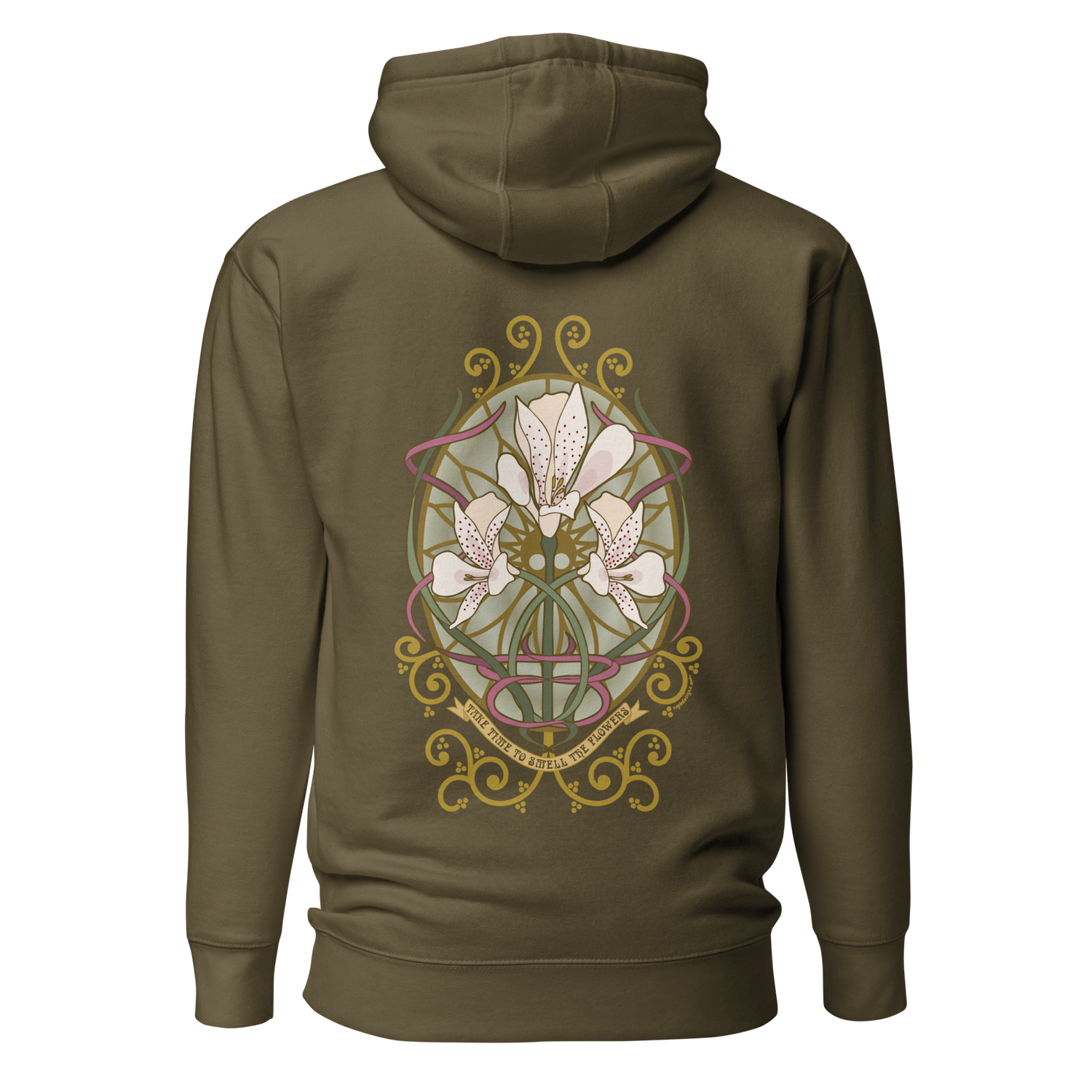 Alstroemeria Hoodie - Art Nouveau Vibe for Every Occasion military green