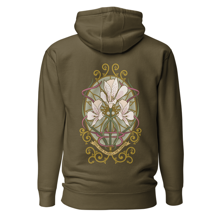 Alstroemeria Hoodie - Art Nouveau Vibe for Every Occasion military green