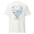 White t-shirt featuring a heart-shaped design with swirling clouds and sky. Annie Pigott&