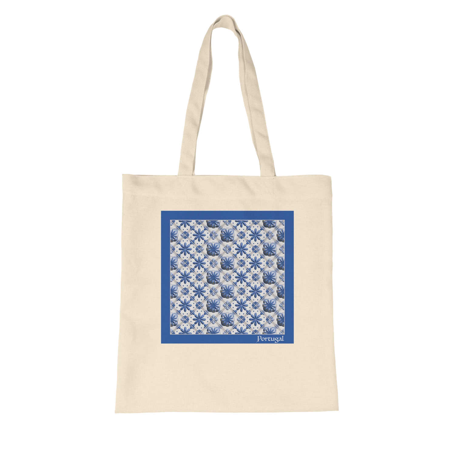 Azulejo 3D Blue Dia Organic Tote Bag in natural color