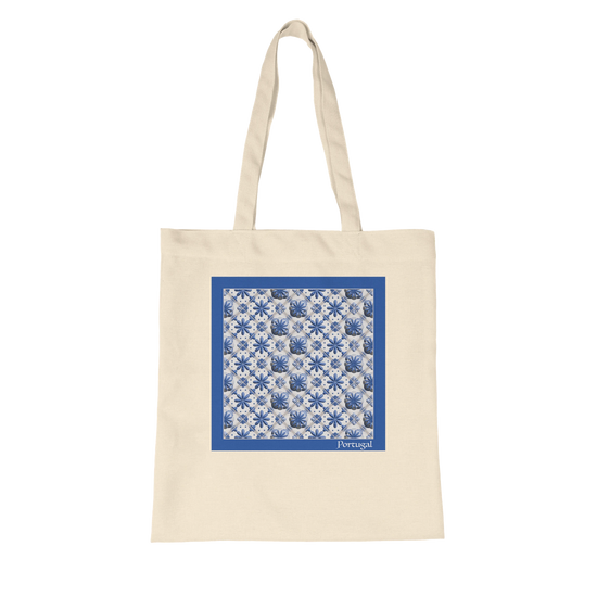 Azulejo 3D Blue Dia Organic Tote Bag in natural color