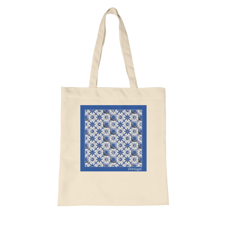 Azulejo 3D Blue Dia Organic Tote Bag in natural color