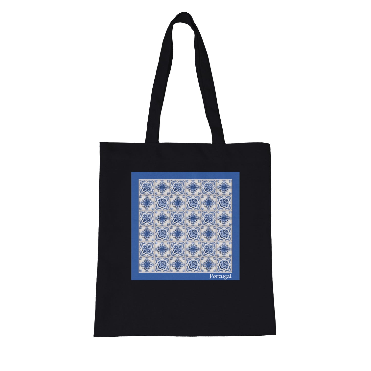 Azulejo 3D Blue Organic Tote Bag in black