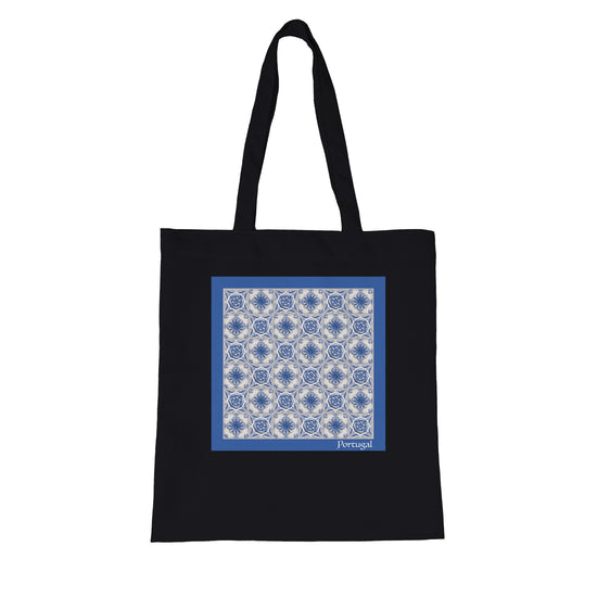 Azulejo 3D Blue Organic Tote Bag in black