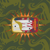 Sardine can illustration with sardines on a green patterned background, Canned sardines (green) pillows