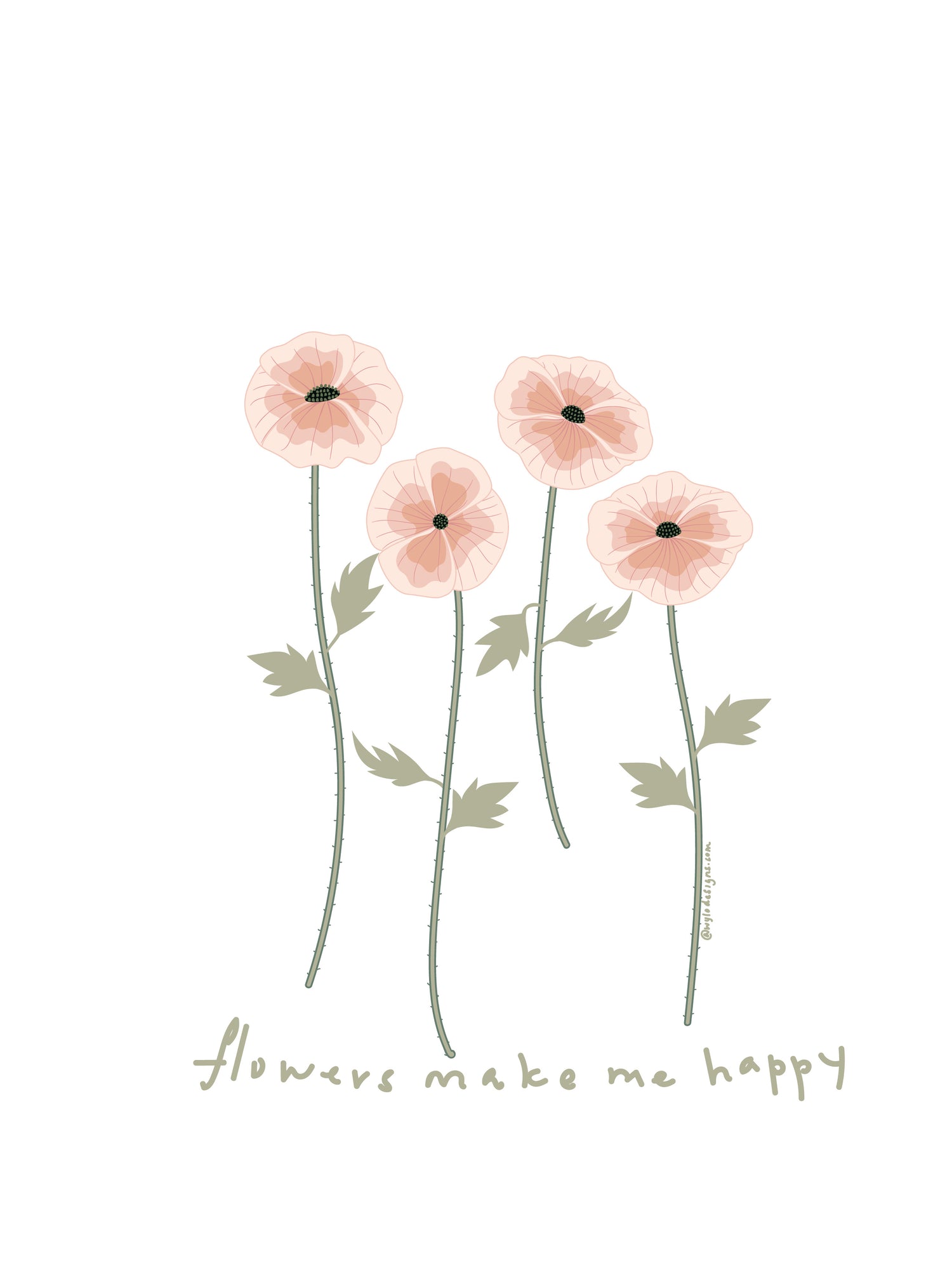 Illustration of pink flowers with green stems on a white background, accompanied by the text &