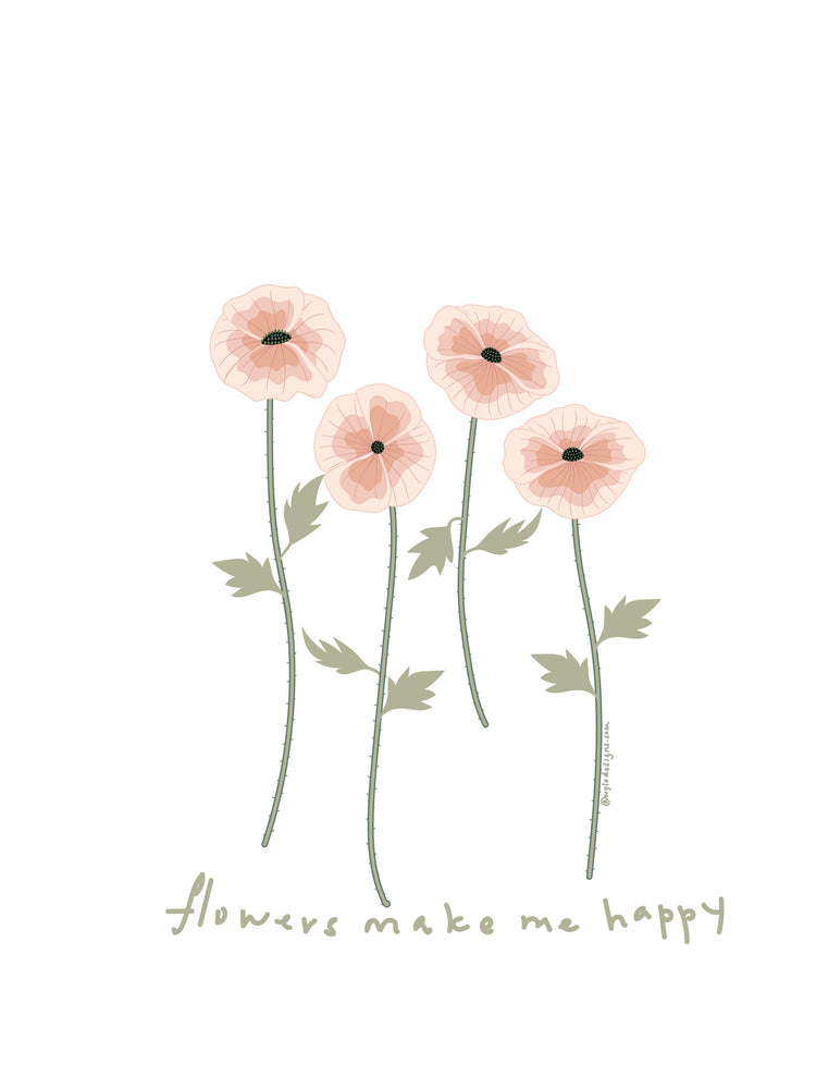 Illustration of pink flowers with green stems on a white background, accompanied by the text &
