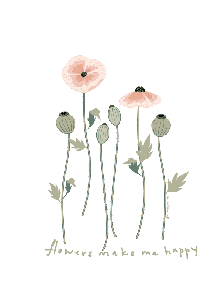 Illustration of pink flowers with green leaves on a white background, accompanied by the text &