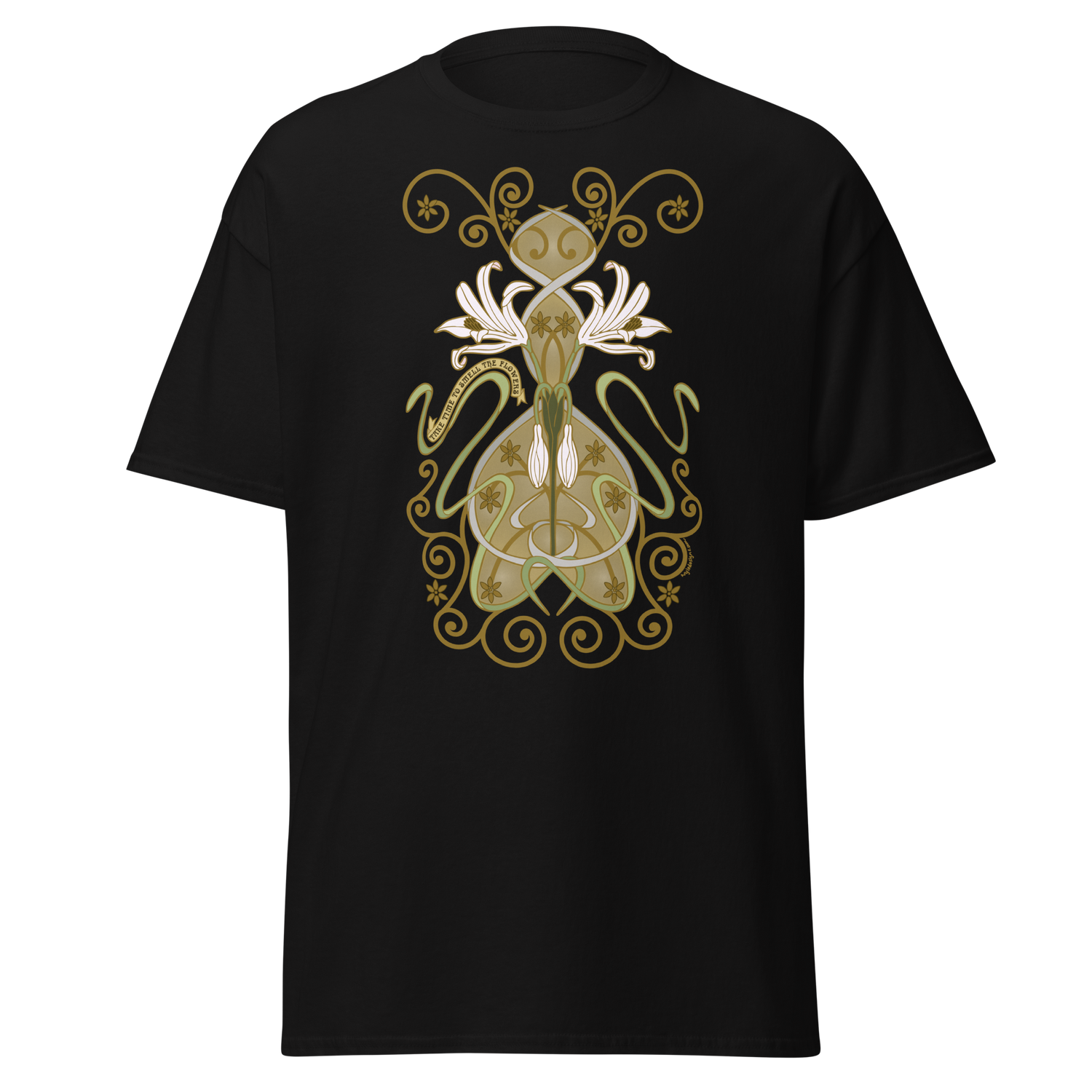 Nouveau Crinum Classic Tee Perfect for Art Nouveau Enthusiasts black