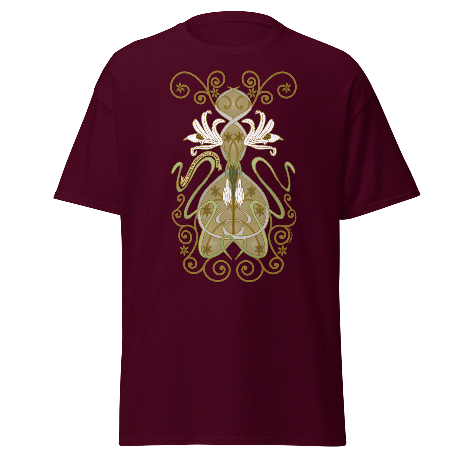 Nouveau Crinum Classic Tee Perfect for Art Nouveau Enthusiasts maroon