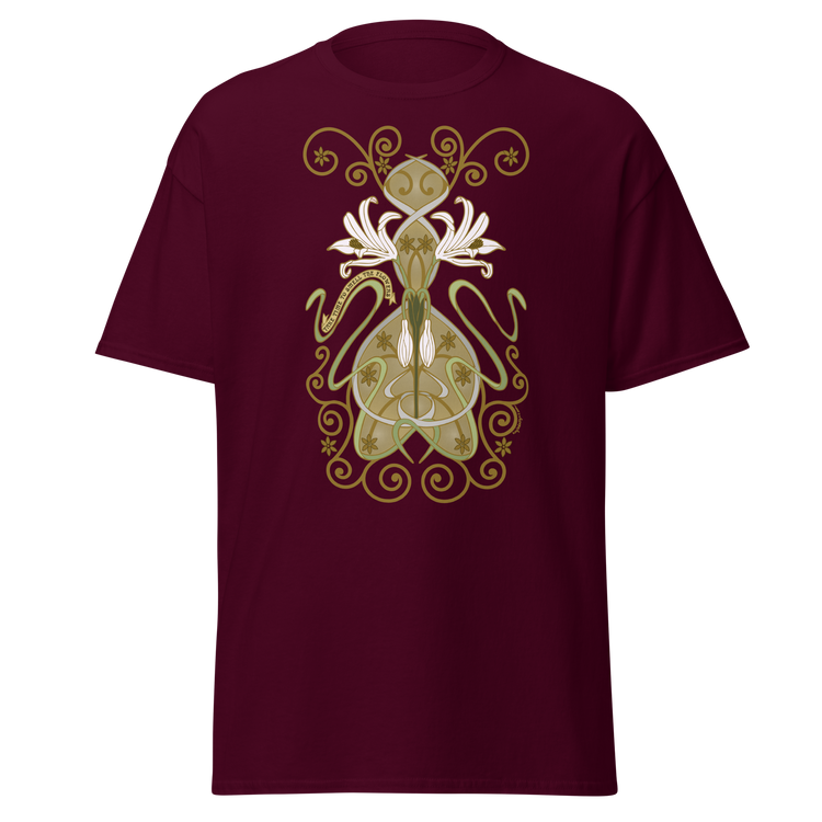 Nouveau Crinum Classic Tee Perfect for Art Nouveau Enthusiasts maroon