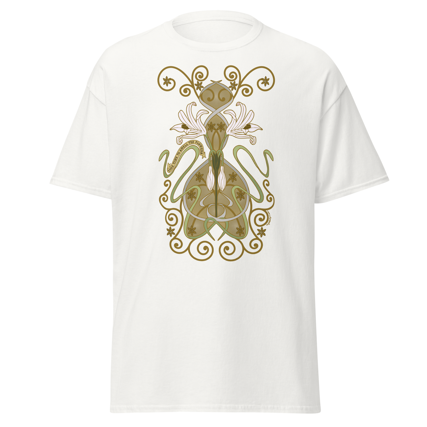 Nouveau Crinum Classic Tee Perfect for Art Nouveau Enthusiasts white