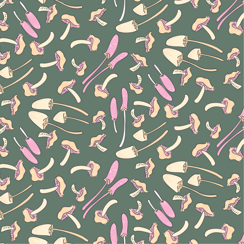 Tossed Fungi Floral Pattern Hoodie