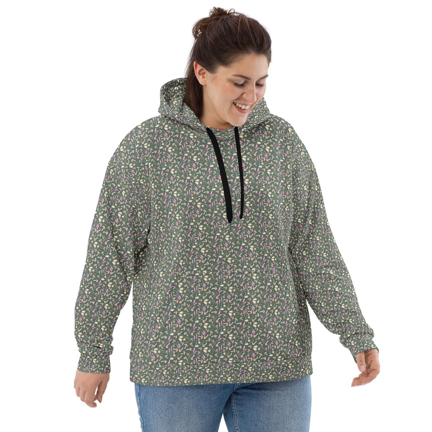 Tossed Fungi Floral Pattern Hoodie