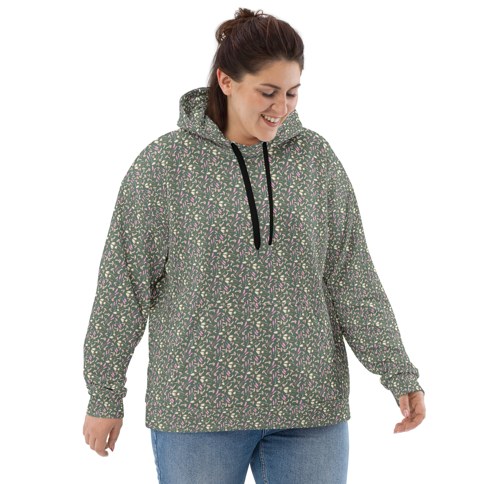 Tossed Fungi Floral Pattern Hoodie