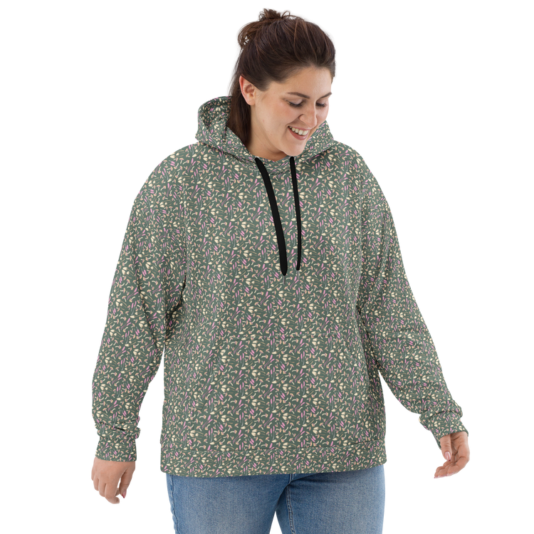 Tossed Fungi Floral Pattern Hoodie