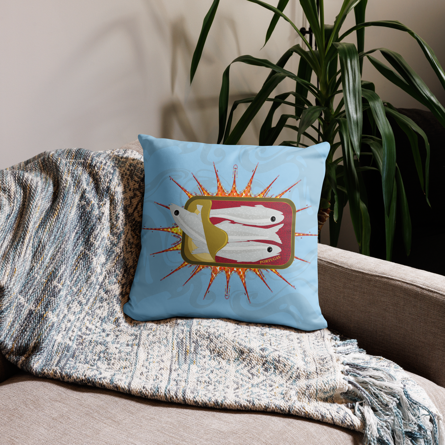 canned sardines (blue) pillow