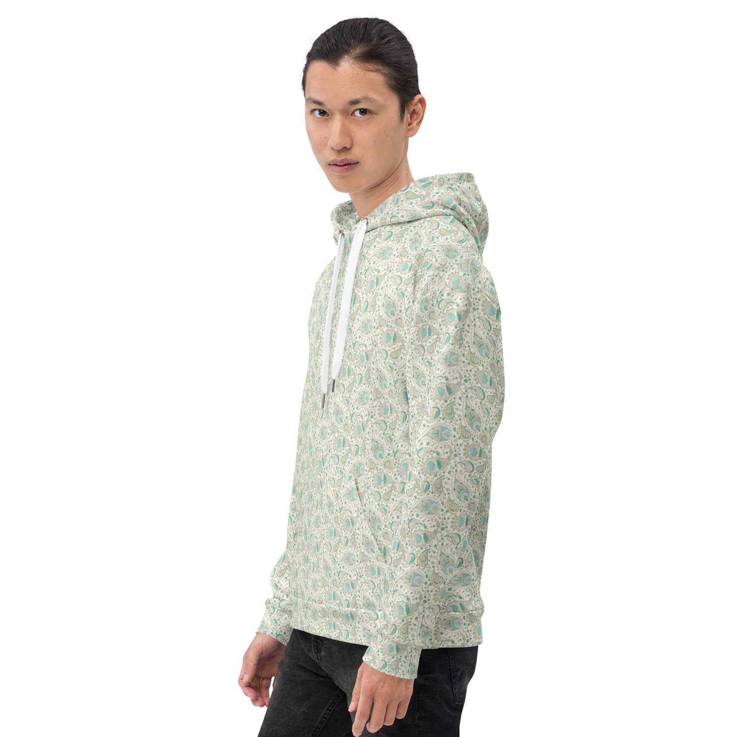 male model wearing paisley field winter hoodie