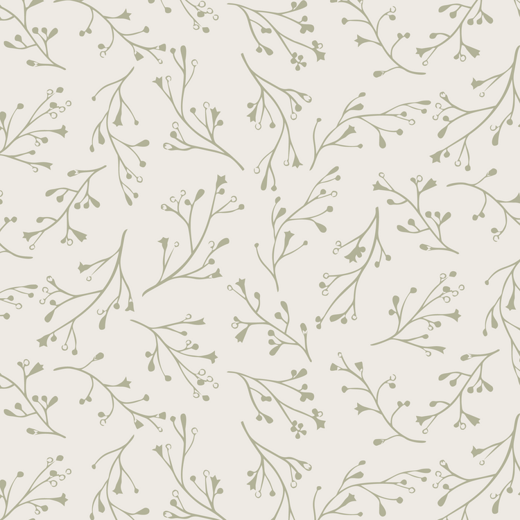 Pattern of thin branches and leaves on a light background wildflower sprigs pattern